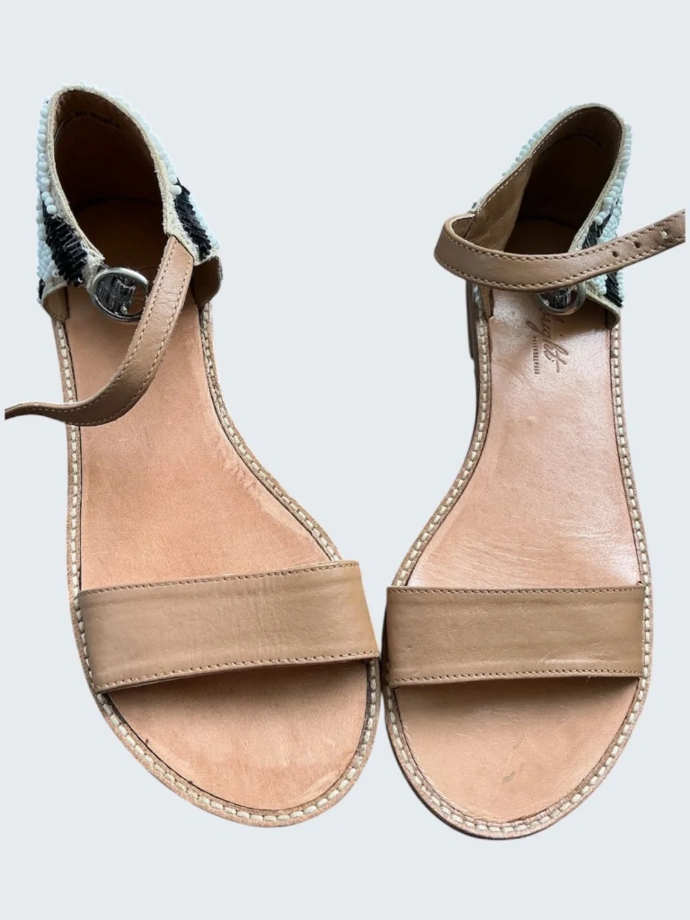Anthropologie Miss Albright Tan Leather Sandal Zebra Stripe Beaded Heel SZ 8 (7)